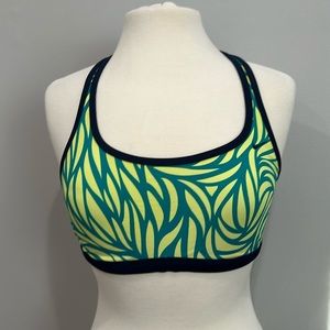 Nike Racerback Sports Bra & Bikini Top Yellow Teal Blue Womens L 10 12